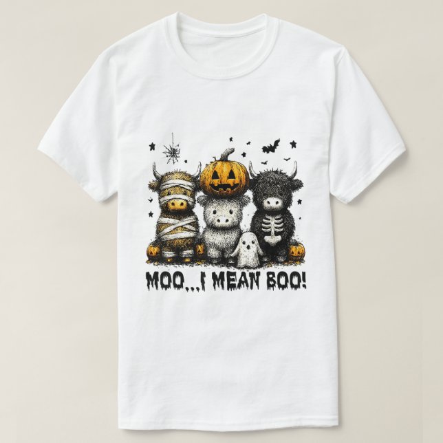 Camiseta Moo I quer dizer Boo Cow Halloween Ghost Shirt (Frente do Design)