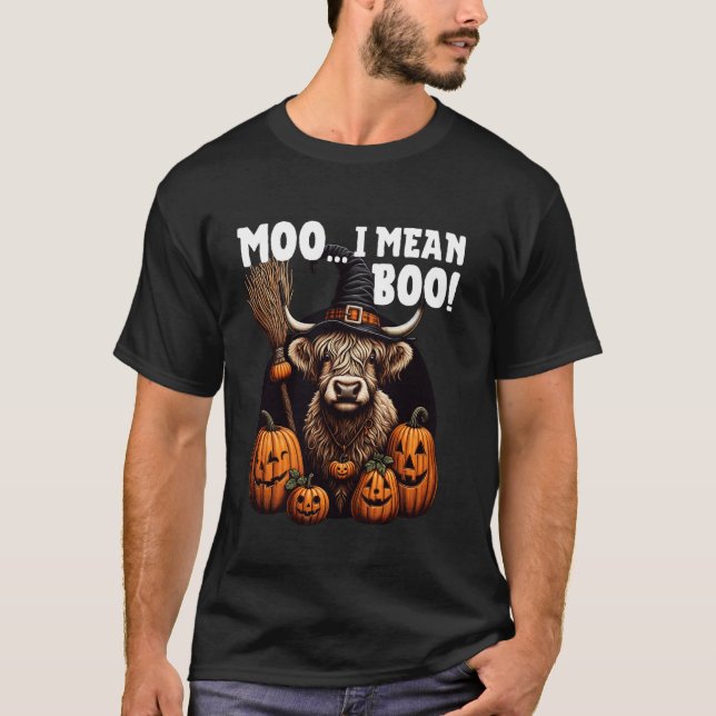 Camiseta Moo I Quer Dizer Boo Engraçado Vaca do Planalto no (Frente)