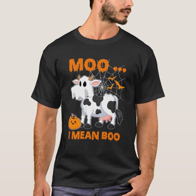 Camiseta Moo I Quer Dizer Boo Ghost Cow Pumpkin Costume Par (Frente)