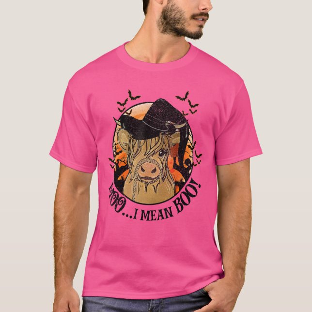 Camiseta Moo I Quero Dizer Boo Highland Vaca Halloween Sang (Frente)
