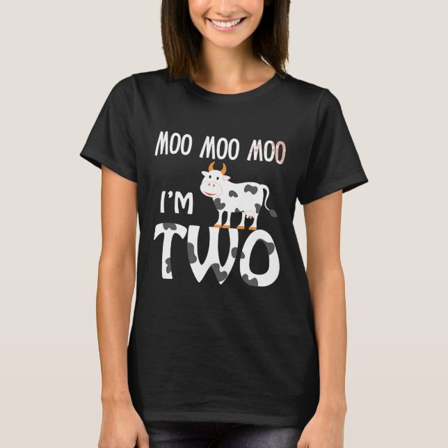 Camiseta Moo Moo Estou com Dois 2º Segundo Aniversário Vaca (Frente)