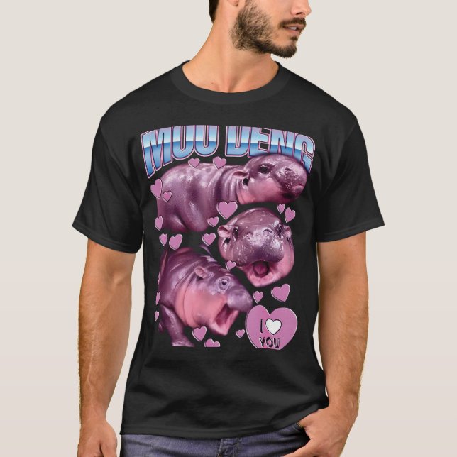 CAMISETA MOO NEGA O FAMOSO BEBÊ PIGMY HIPPO MOODENG (Frente)