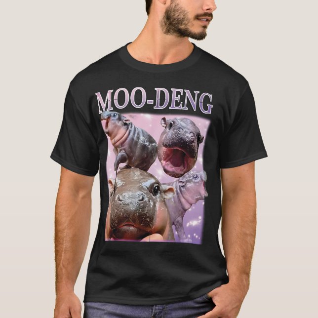 CAMISETA MOO NEGA O FAMOSO BEBÊ PIGMY HIPPO MOODENG (Frente)