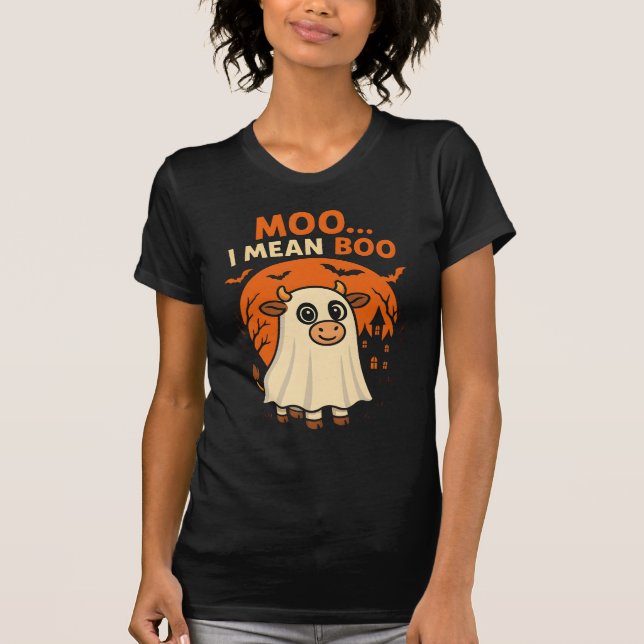 Camiseta Moo. Quer dizer, Boo - Bela vaca do Halloween - (Frente)