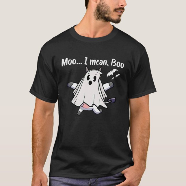 Camiseta Moo, quer dizer Boo Ghost Cow Costume Ghost Cow Ha (Frente)