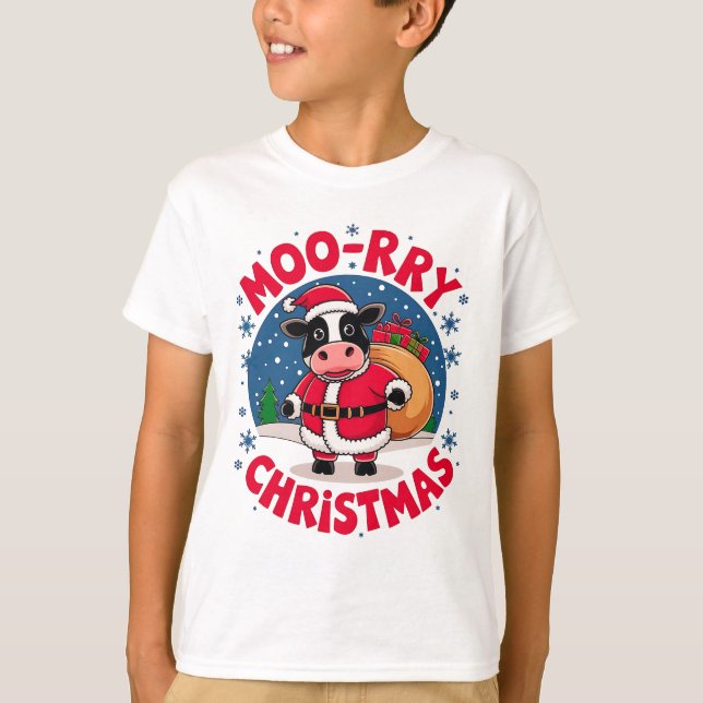Camiseta Moo-rry Christmas Funny Cow Santa Christmas (Frente)