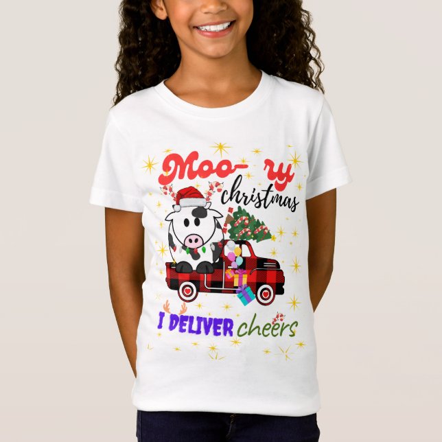 Camiseta Moo-ry Christmas Cow in Plaid Truck Holiday design (Frente)
