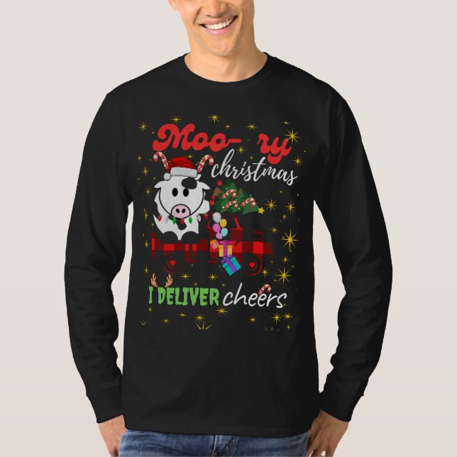 Camiseta Moo-ry Christmas Cow in Plaid Truck Holiday design (Frente)