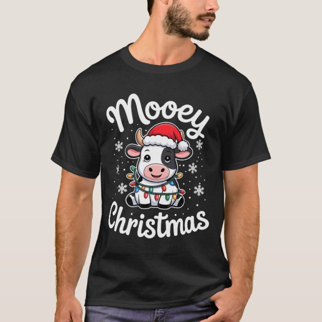 Camiseta Mooey Christmas Cute Cow With Santa Hat And Holida (Frente)