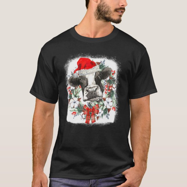 Camiseta Mooey Christmas  Highland Cow Xmas Light Santa Hat (Frente)