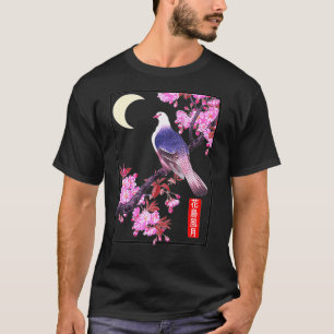 Camiseta Moon, Bird, Cherry Blossom Artwork with Japanese W