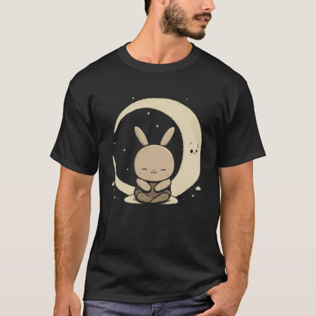 Camiseta Moon Bunny Rabbit Sitting In Crescent Moon Easter  (Frente)
