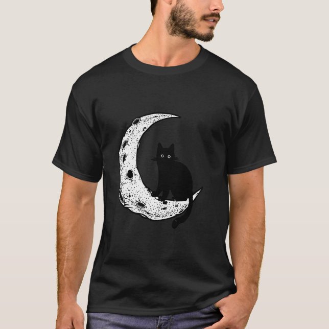 Camiseta Moon Crescente Engraçado E Gráfico De Gatos (Frente)