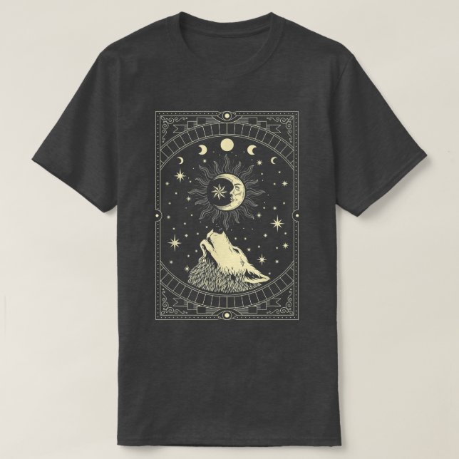 Camiseta Moon Howling Wolf  Gothic Witch Witchcraft Occult  (Frente do Design)