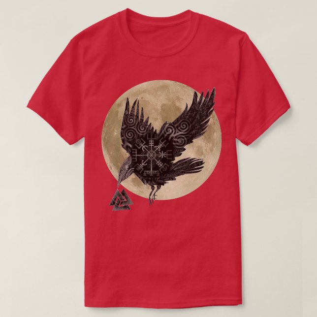 Camiseta Moon Norse Raven Runge Pagan Viking  (Frente do Design)