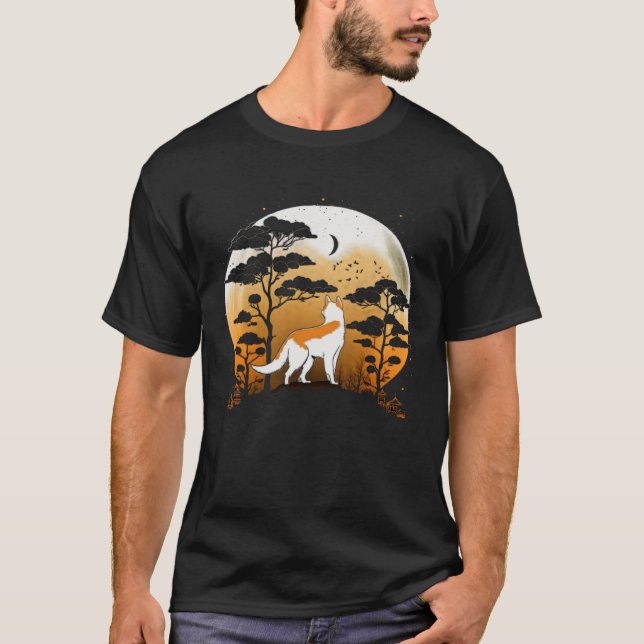 Camiseta Moon Shiba Inu Howling Dog Silhouette Halloween  2 (Frente)