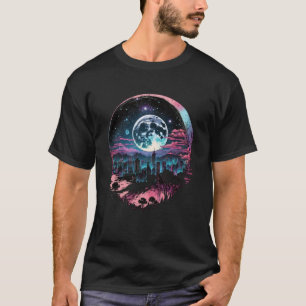 Camiseta Moon Skyline City By Night Full Moon Vaporwave
