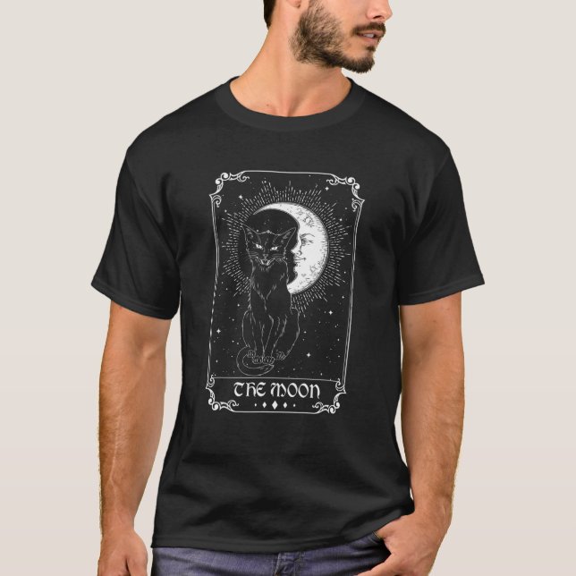 Camiseta Moon Tarot Card Crescent Moon E Cat Hallowee (Frente)