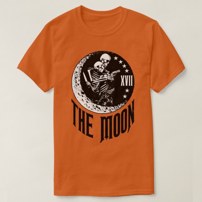 Camiseta Moon Tarot Card Skeleton Casal Outlaw Gótica Astr (Frente do Design)
