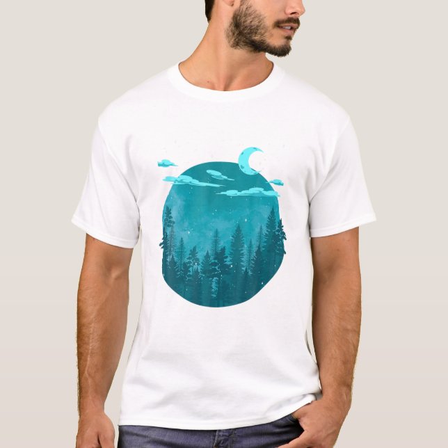 Camiseta Moonlight Nature Trees Crescente Lua ao ar livre (Frente)