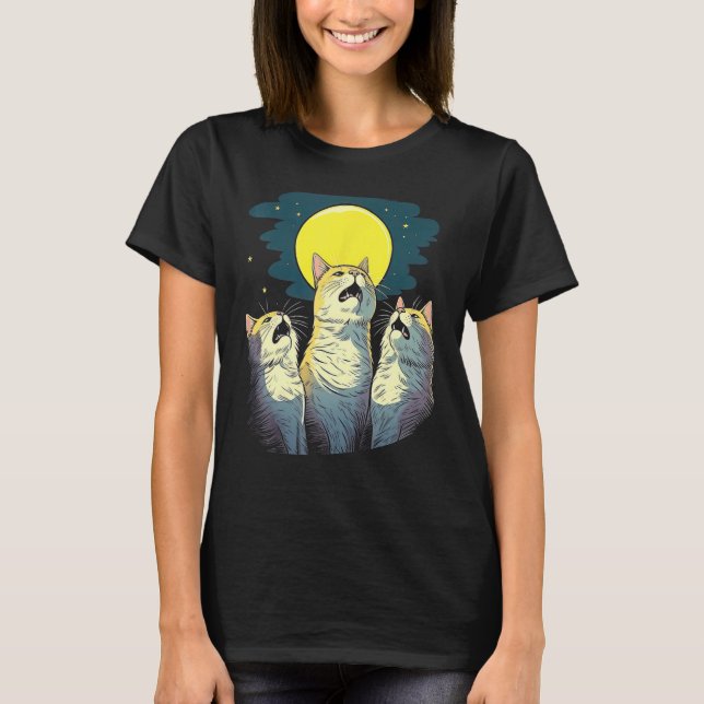 Camiseta Moonlit Chorus Trio of Cats Singing Melodies (Frente)
