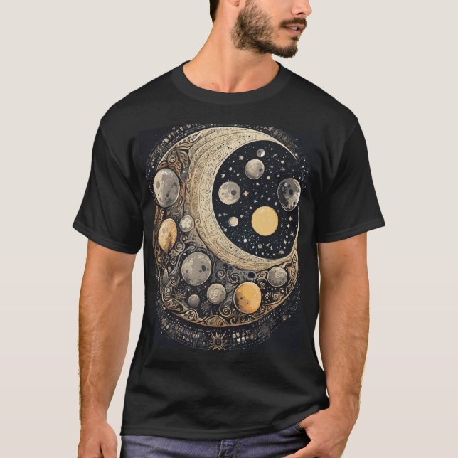 Camiseta Moonlit Odissey: Arte Lunar Abstrato (Frente)