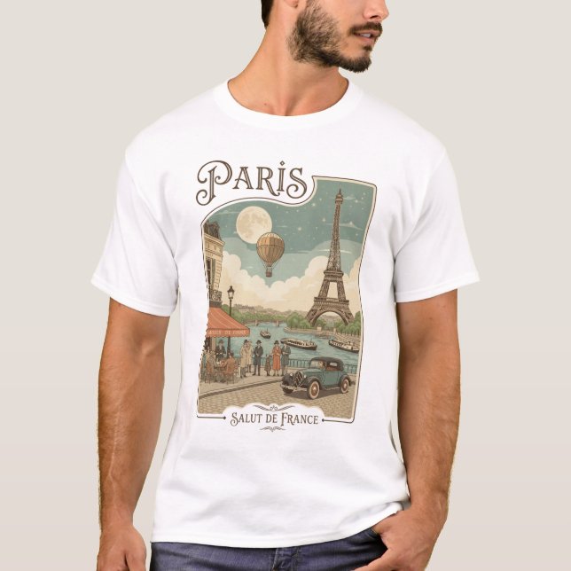 Camiseta Moonlit Paris: A Vintage Rendezvous (Frente)