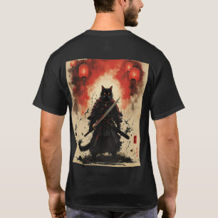 Camiseta Moonlit Samurai Cat - Arte Noir do Beco Japonês