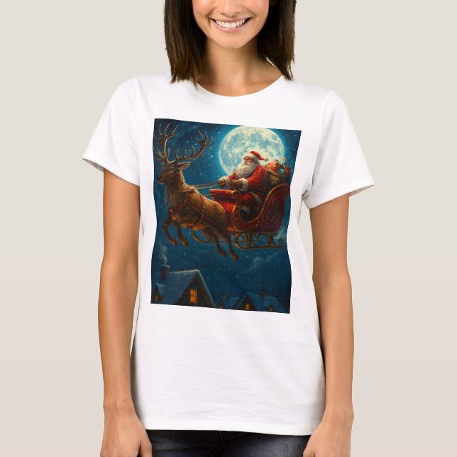 Camiseta Moonlit Sleigh Ride: Santa’s Magical Journey (Frente)