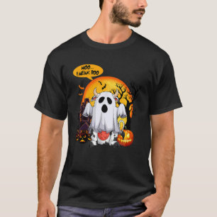 Camiseta Mooo Quero Dizer Booo Abóbora de Halloween Vaca F