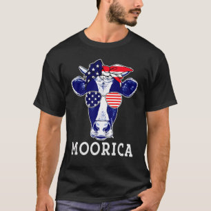 Camiseta Moorica Fazendeiro Americano de Vaca Feliz 4 de Ju