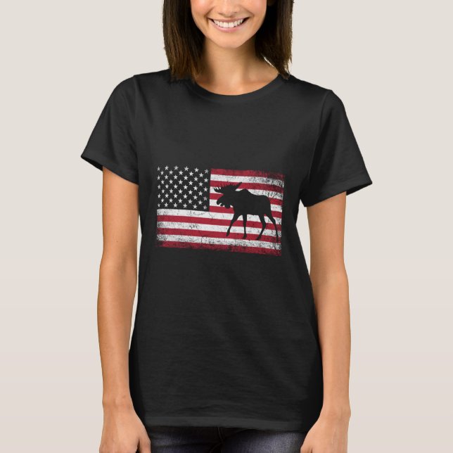 Camiseta Moose 4 De Julho Patriótico Americano (Frente)