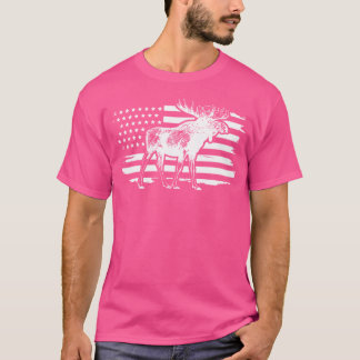 Camiseta Moose American Flag Vintage Patriótico Nature Love