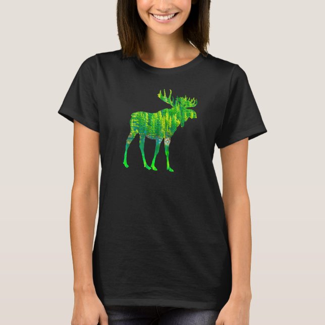 Camiseta Moose Deer Reindeer Animal Motif Floresta Selvagem (Frente)