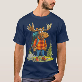 Camiseta Moose Engraçado Acampamento Caminhando