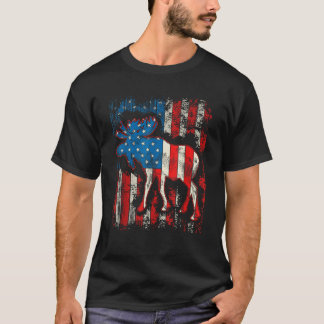 Camiseta Moose EUA Bandeira Americana 4º de julho Homens Mu
