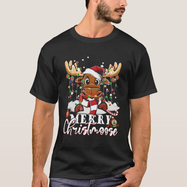 Camiseta Moose Feliz Christmoose Moose Árvore Luz Feia (Frente)