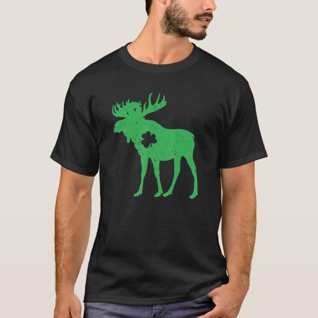 Camiseta Moose Lover Irish Shamrock Moose Rua. Dia de Patri (Frente)