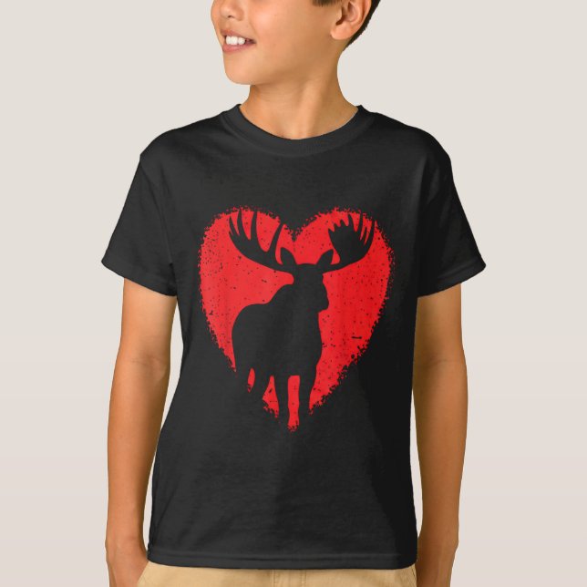 Camiseta Moose Lover Valentines Day Cute Red Heart Wild Ani (Frente)