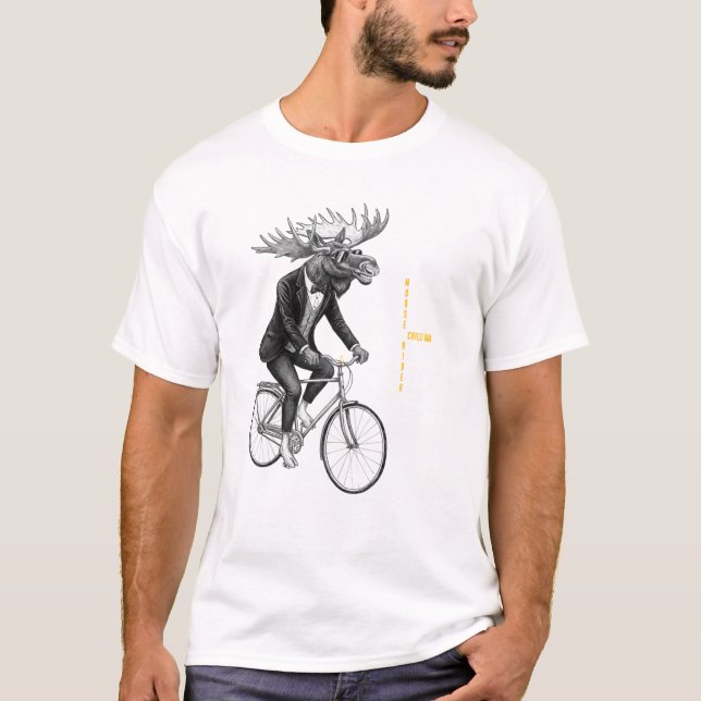 Camiseta Moose Rider Minimal Animal Illustration. (Frente)