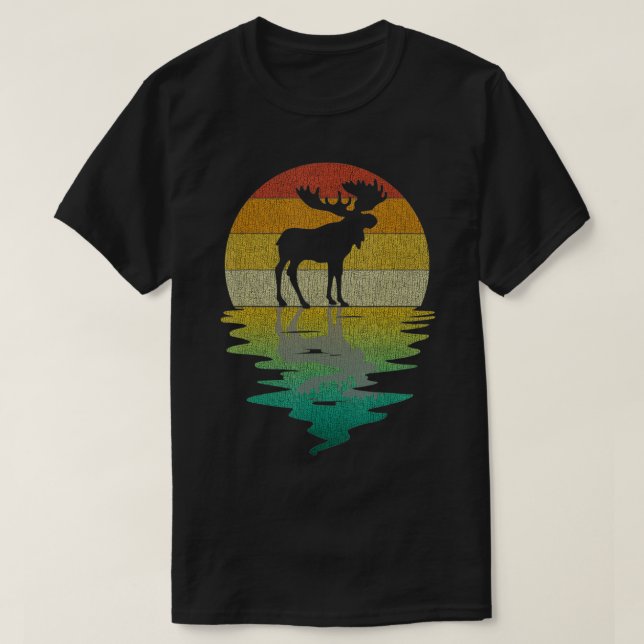Camiseta Moose Silhuette Sunset Retro Vintage 70s Natureza  (Frente do Design)