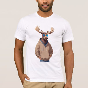 Camiseta Moose Vestindo Hoodie Funny Legal Caráter Animal