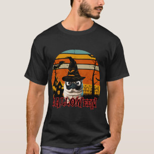 Camiseta mops/pug feiticeiro de halloween