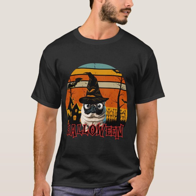 Camiseta mops/pug feiticeiro de halloween (Frente)