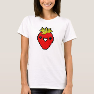 Camiseta Morango bonito da arte do pixel