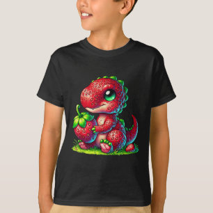 Camiseta Morango Cinto Fruta de Verão Dinossauro T Rex