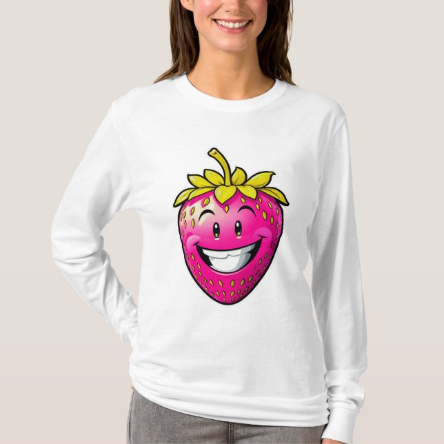 Camiseta Morango Cor-de-Rosa, Palha Longa (Frente)