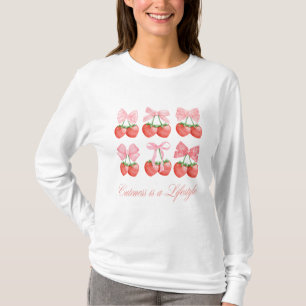 Camiseta Morango e Arcos Kawaii Design Long Sleeve