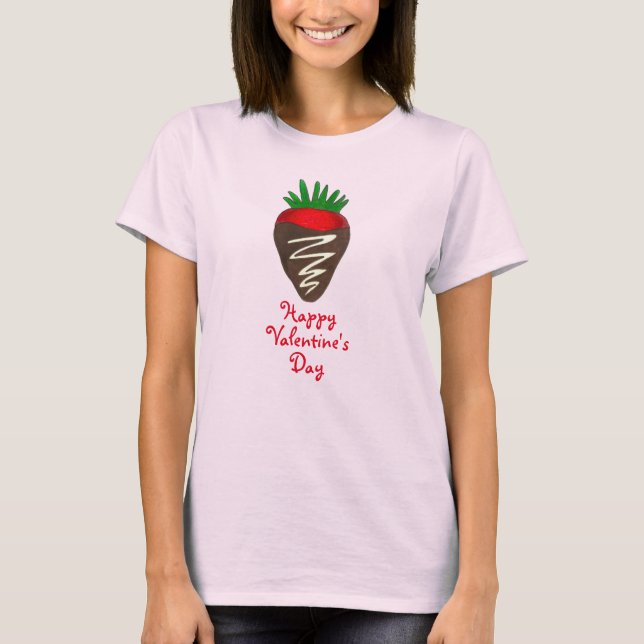 Camiseta Morango Estampado com chocolate feliz dia de os na (Frente)
