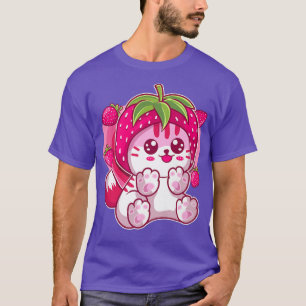 Camiseta Morango Kitten Gatinho Rosa Catberry Chibi Kawaii